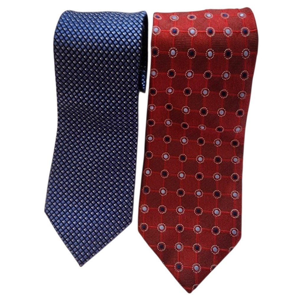 Jos A. Bank Mens Silk Tie Lot 2 Geometric‎ Print Neckties Red/Blue 60 Inch